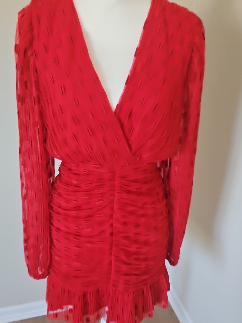 VICI Red V-Neck Ruched Mini Dress - Picture 7 of 7